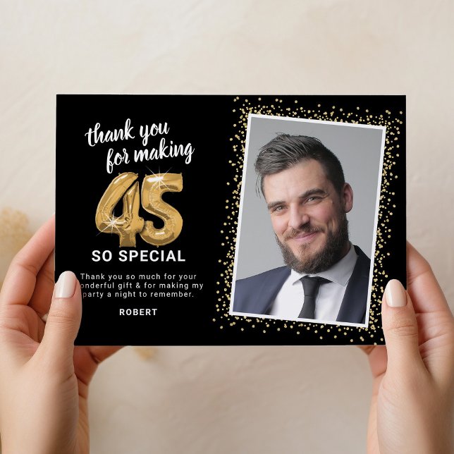 Modern 45th Birthday Photo Thank You Card (Creator Uploaded)