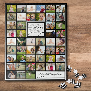 Modern 47 Photo Collage Family Quote Custom Name Jigsaw Puzzle