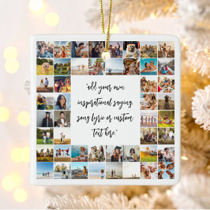 Modern 48 Photo Collage Custom Quote Ceramic Ornament
