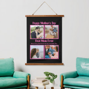 Modern 4 Photo Collage Best Mum Ever Photo Hanging Tapestry
