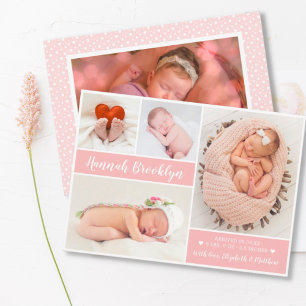 Modern 4 Photo Collage Birth Announcement Card