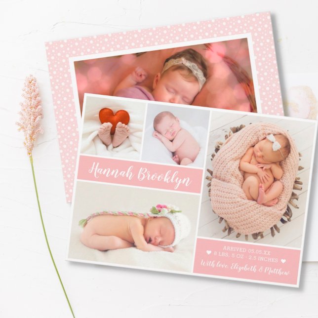 Modern 4 Photo Collage Birth Announcement Card (Creator Uploaded)