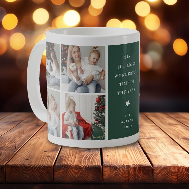 Modern 4 Photo Collage Christmas Gift Coffee Mug (Creator Uploaded)