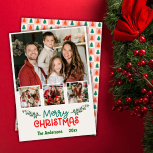  Modern 4 photo collage cute simple Christmas  Holiday Card