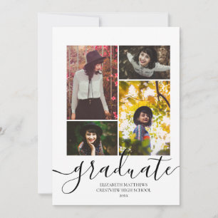 Modern 4 Photo Collage Elegant Script Graduation  Invitation