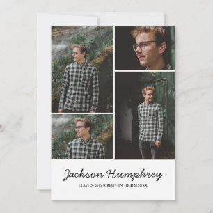 Modern 4 Photo Collage Elegant Script Graduation   Invitation