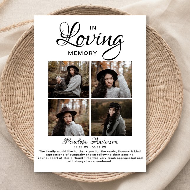 Modern 4 Photo Collage Funeral Thank You Card (Creator Uploaded)