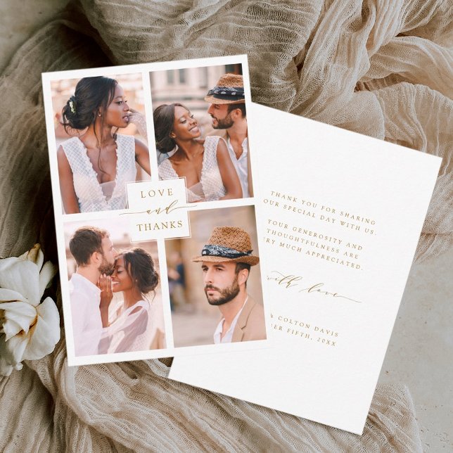 Modern 4 Photo Collage Gold Wedding Thank You Card (Creator Uploaded)