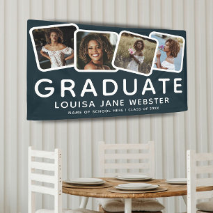 Modern 4 Photo Collage Graduate Graduation Navy Banner