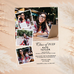 Modern 4 Photo Collage Graduation Party Acrylic Invitations