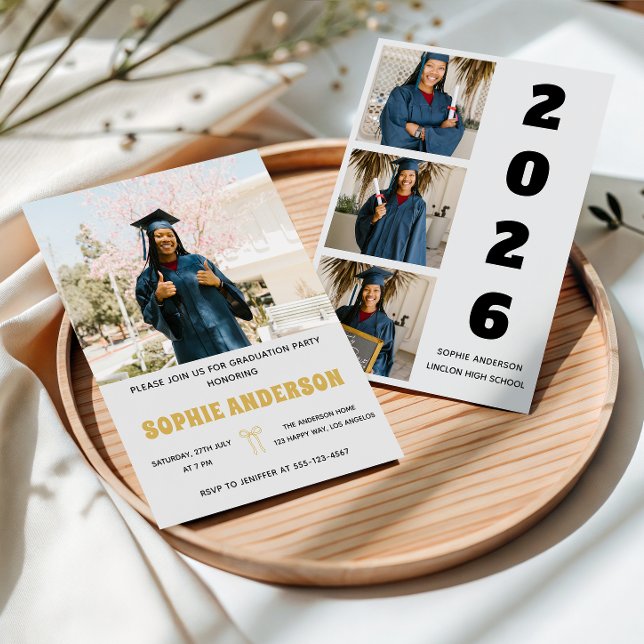 Modern 4 Photo Collage Graduation Party Invitation (Creator Uploaded)