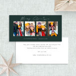 Modern 4 Photo Collage Green Christmas  Holiday Card<br><div class="desc">4 Photos White Script Dark Green Merry Christmas. Available digitally and printed. Modern and minimalist,  with a stylish set script for Merry Christmas. Replace the sample pictures with your own fun pictures and personalise the rest of the words on each side as required.</div>