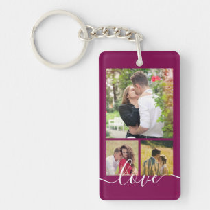 Modern 4 Photo Collage Love Script Keepsake Key Ring