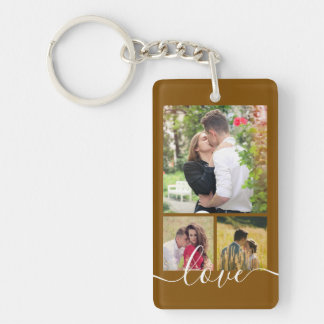 Modern 4 Photo Collage Love Script Keepsake Key Ring