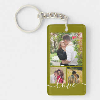Modern 4 Photo Collage Love Script Keepsake Key Ring