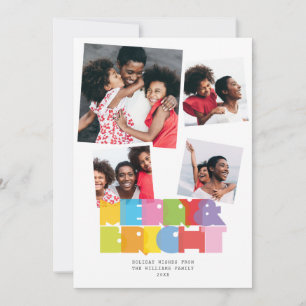 Modern 4 Photo Collage Merry And Bright Christmas Holiday Card