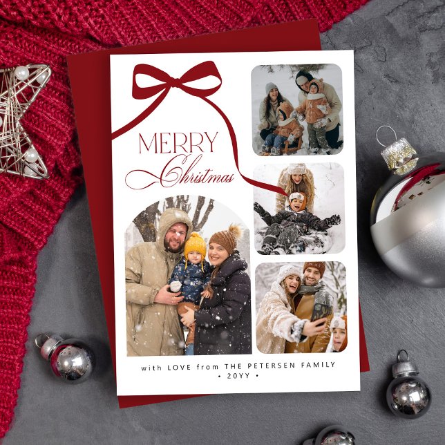Modern 4 photo collage Merry Christmas  Holiday Card (Creator Uploaded)