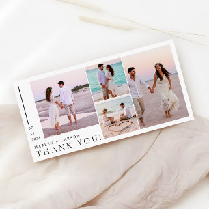 Modern 4 Photo Collage Minimalist Wedding Thank You Card