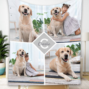 Modern 4 Photo Collage Pet Dog Fleece Blanket
