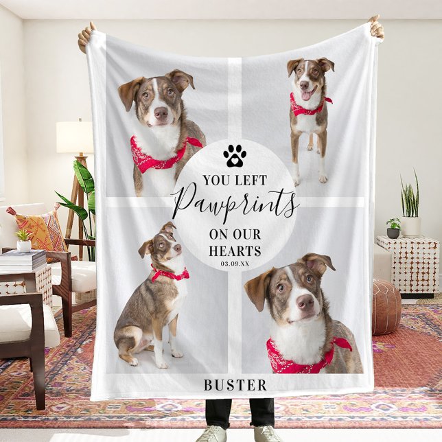 Modern 4 Photo Collage | Pet Loss Dog/Cat Fleece Blanket (Creator Uploaded)