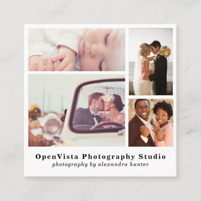 Modern 4-Photo Collage | Professional Photographer Square Business Card (Front)
