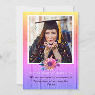 Modern 4 Photo Collage Rainbow graduation  Announcement