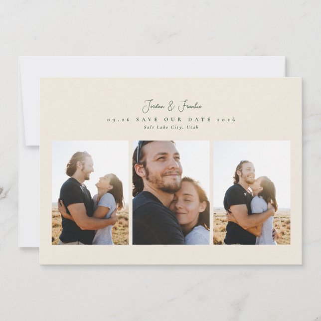 modern 4 photo collage script calligraphy wedding save the date (Front)