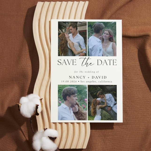 Modern 4 Photo Collage Script Typography Wedding  Save The Date (Creator Uploaded)