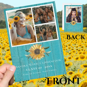 Modern 4 Photo Collage Sunflower graduation  Announcement