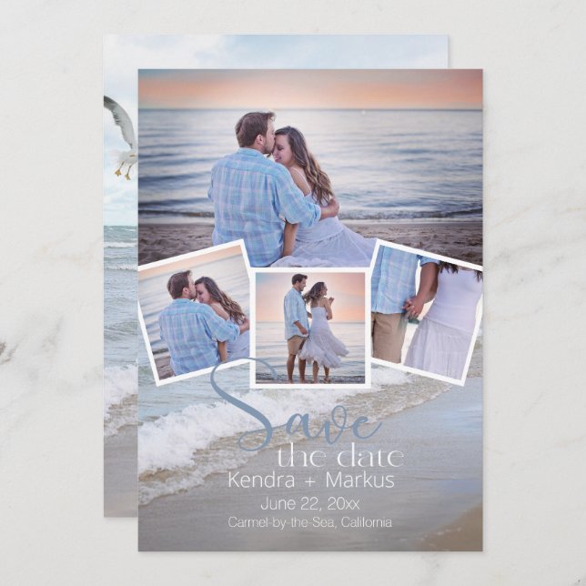 Modern 4 Photo Collage Typography  Save the Date Invitation (Front/Back)