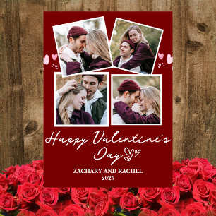 Modern 4 Photo Collage Valentines Greeting Holiday Card