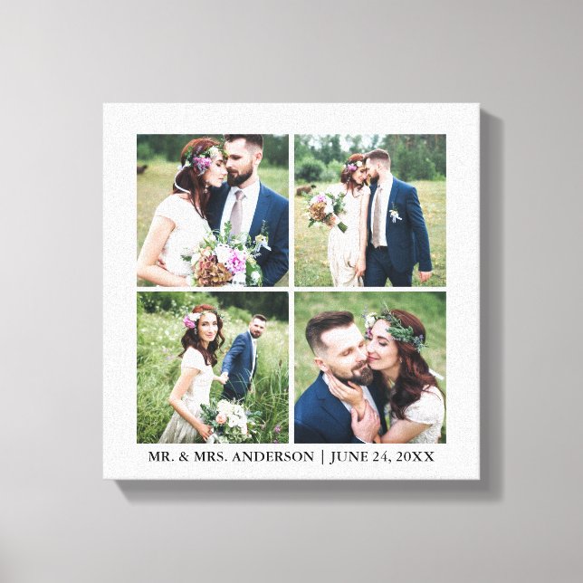 Modern 4 Photo Collage Wedding Canvas Print (Front)