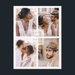 Modern 4 Photo Collage Wedding Gold Save The Date Announcement Postcard<br><div class="desc">Simple and modern wedding save the date card with 4 photos and custom text on the back.</div>