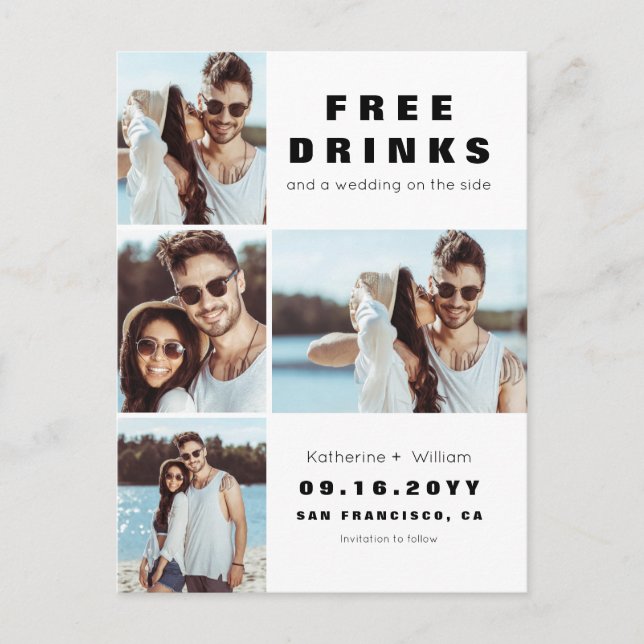 Modern 4 Photo Collage Wedding Save Our Date Announcement Postcard (Front)