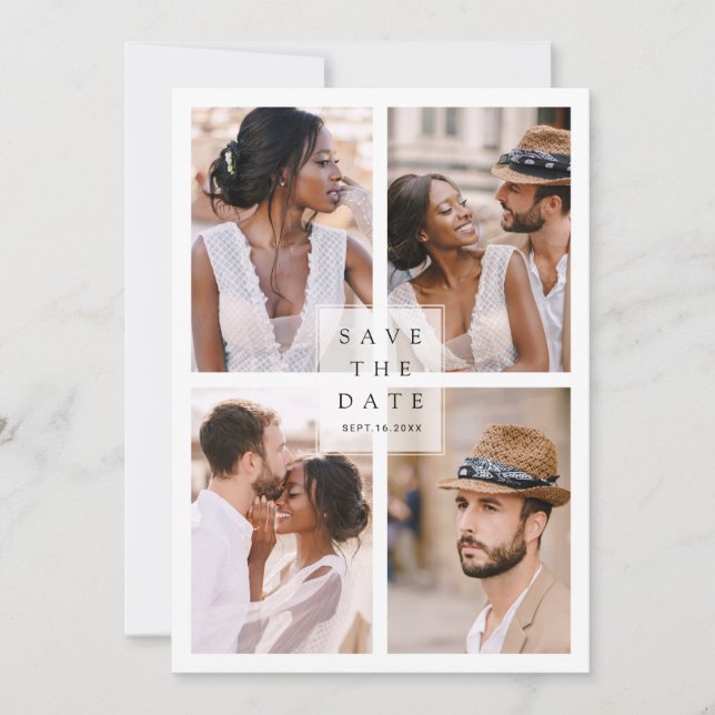 Modern 4 Photo Collage Wedding Save The Date (Front)