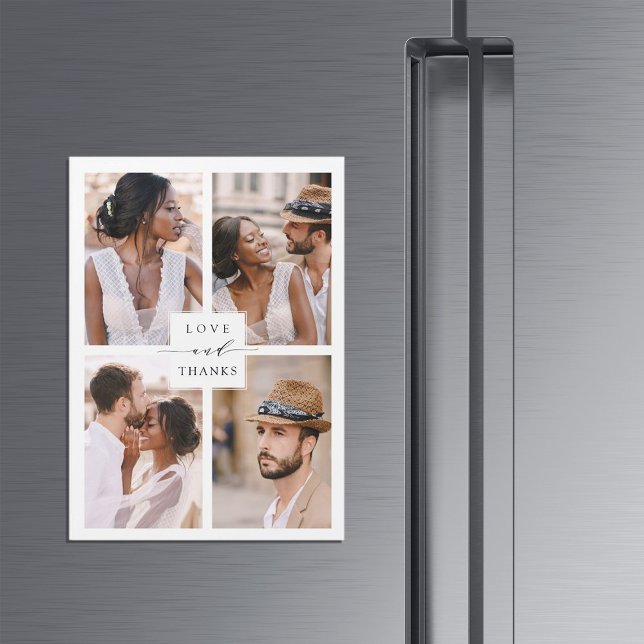 Modern 4 Photo Collage Wedding Thank You Magnetic (Creator Uploaded)