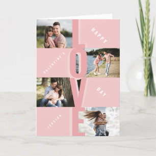Modern 4 Photo Couple Pink Valentine's Day Folded Holiday Card