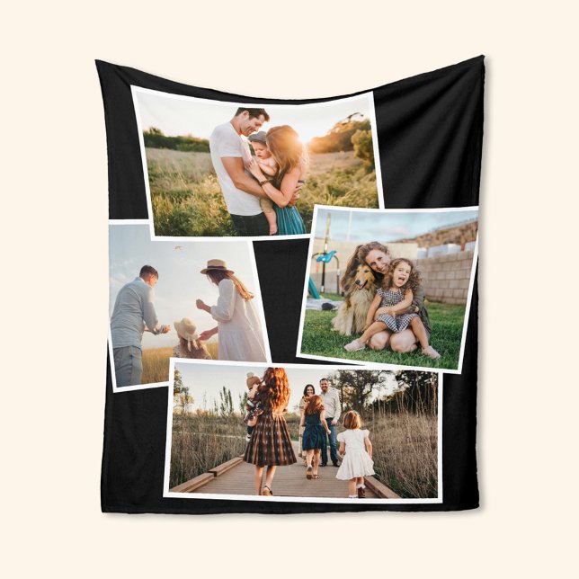 Modern 4 Photo Custom Picture Collage Fleece Blanket (Creator Uploaded)