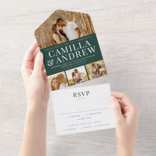 Modern 4 Photo Elegant Wedding All In One Invitation