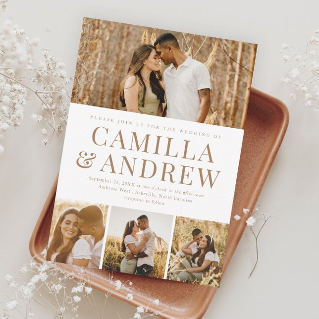  Modern 4 Photo Elegant Wedding Magnetic Invitation (Creator Uploaded)