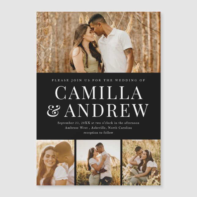  Modern 4 Photo Elegant Wedding Magnetic Invitation (Front)