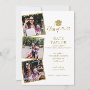 Modern 4 Photo Gold Graduation Party Invitation