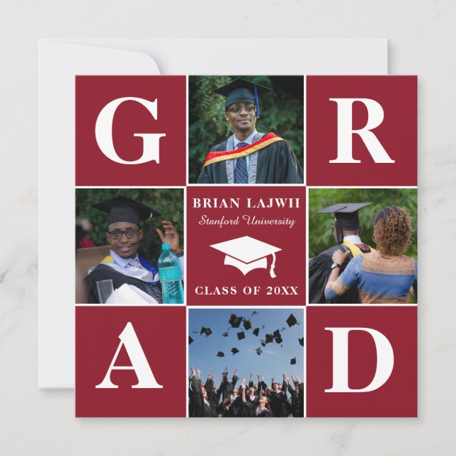 Modern 4 Photo Graduation Announcement (Front)