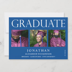 Modern 4 Photo Graduation Announcement -Blue