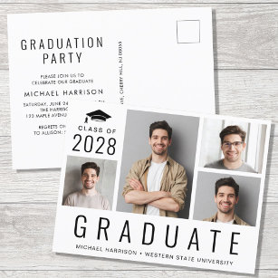 Modern 4 Photo Graduation Party Invitation Postcard