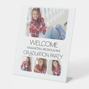 Modern 4 Photo Graduation Party Welcome Pedestal Sign