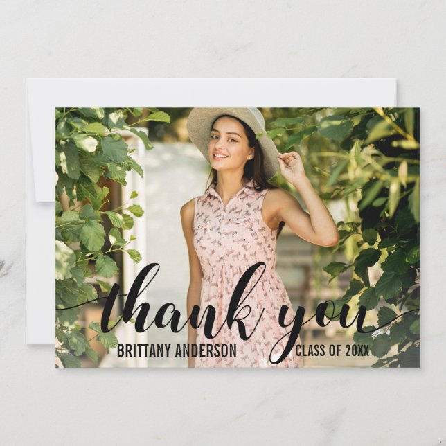 Modern 4 Photo Graduation Thank You Card W (Front)