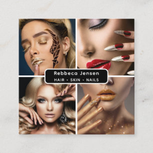 Modern 4 Photo Hair Skin Nail Salon QR Code  Square Business Card