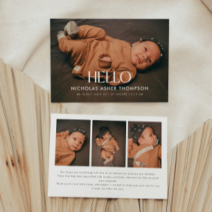 Modern 4-Photo "Hello" New Baby Birth Announcement