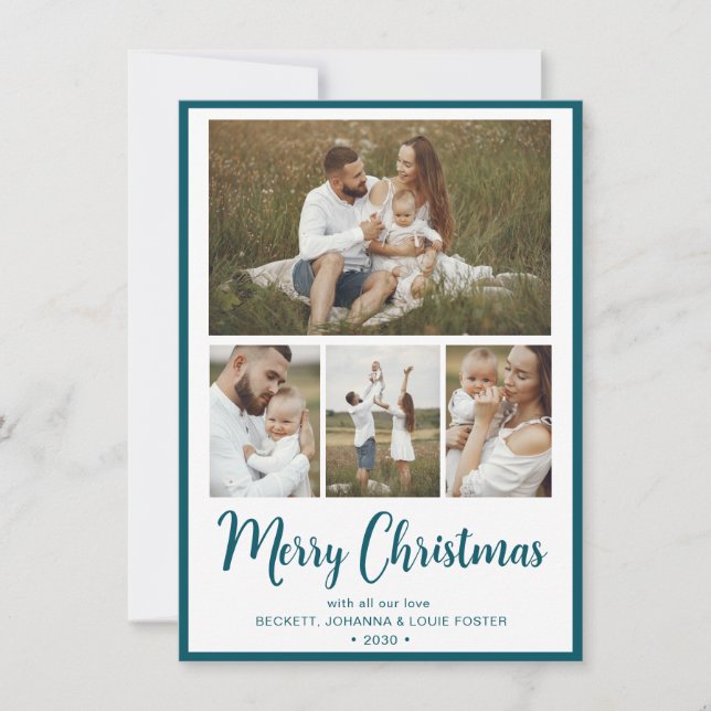 Modern 4 Photo Merry Christmas Holiday Card (Front)